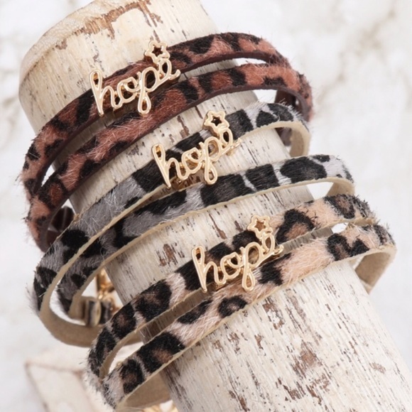 Inspirational Gray Leopard “Hope” Wrap Bracelet w/ Adjustable Length - Picture 3 of 6
